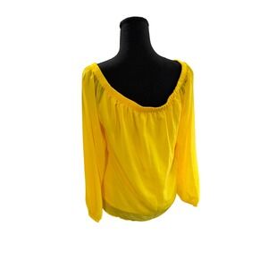 Kate & Mallory Womens Yellow Off the Shoulder Long Sleeve Blouse Size L A482037